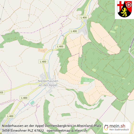 Niederhausen an der Appel Donnersbergkreis Lageplan © Openstreetmap Contributors Niederhausen an der Appel Kleines Dorf Lageplan
